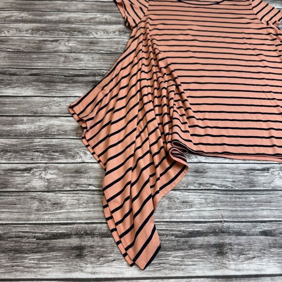 The Limited Women's Asymmetrical Hem Stripe T Tee Shirt Peach Black L LG Large - Picture 7 of 13